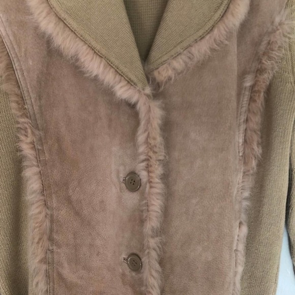 CYNTHIA CYNTHIA STEFFE Women's Tan Suede/Rabbit Fur/Knit Three Button Coat sz M - Picture 4 of 8